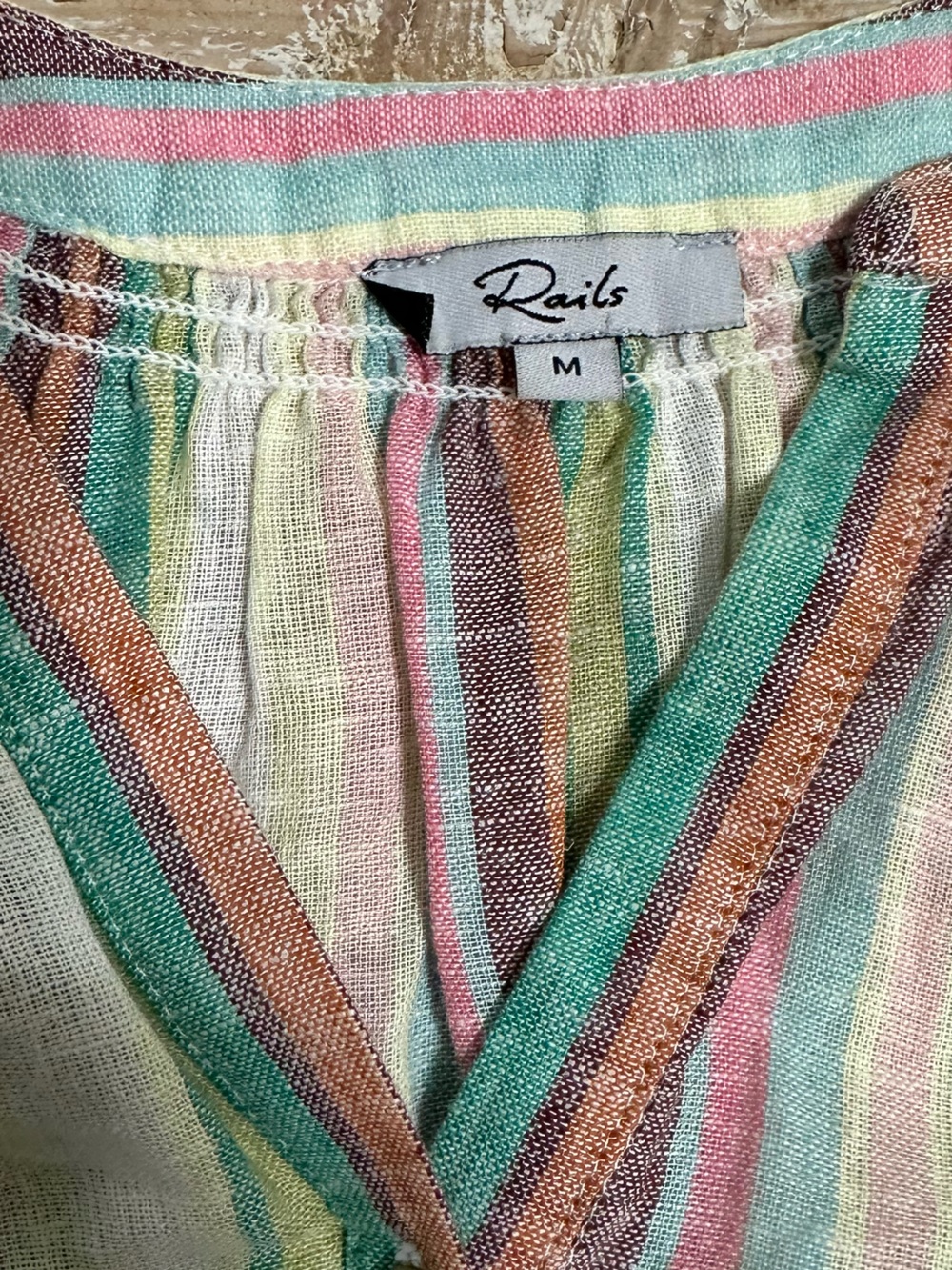 Rails Augustine Palais Stripe Pastel Smocked-Waist Mini Dress Linen Blend Sz M - Picture 8 of 15